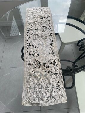 Handmade Crocheted Table Runner in Cream L: 35.5” X 9.75”